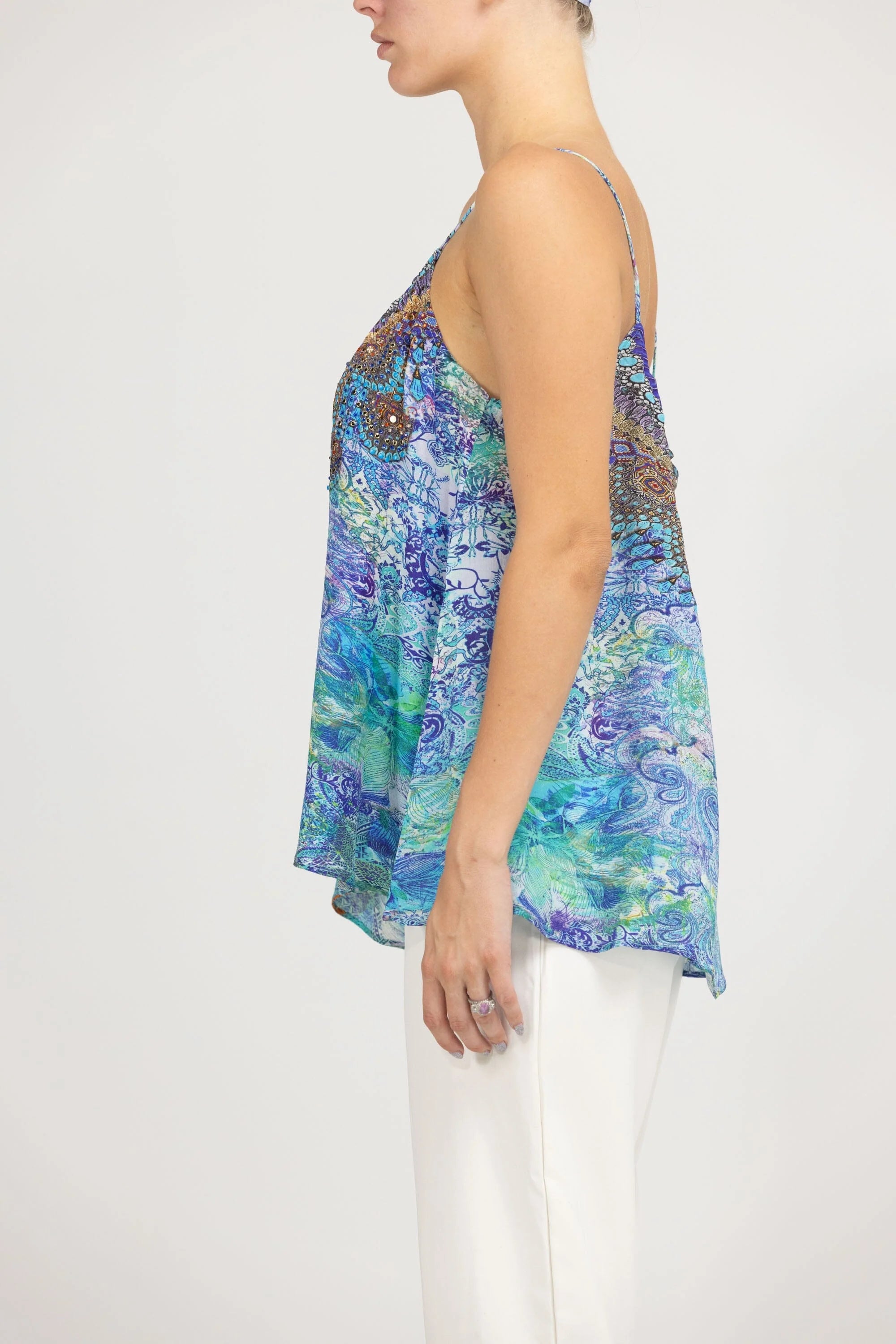 PACIFICO - SHOESTRING CAMI TOP 100% Silk (Size - L/XL) - TheSwankStore