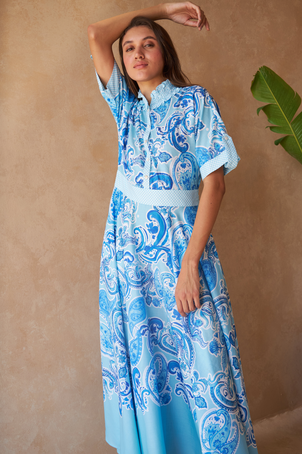 PAISLEY AZURE - REVA DRESS (Premium Poly Linen) - TheSwankStore