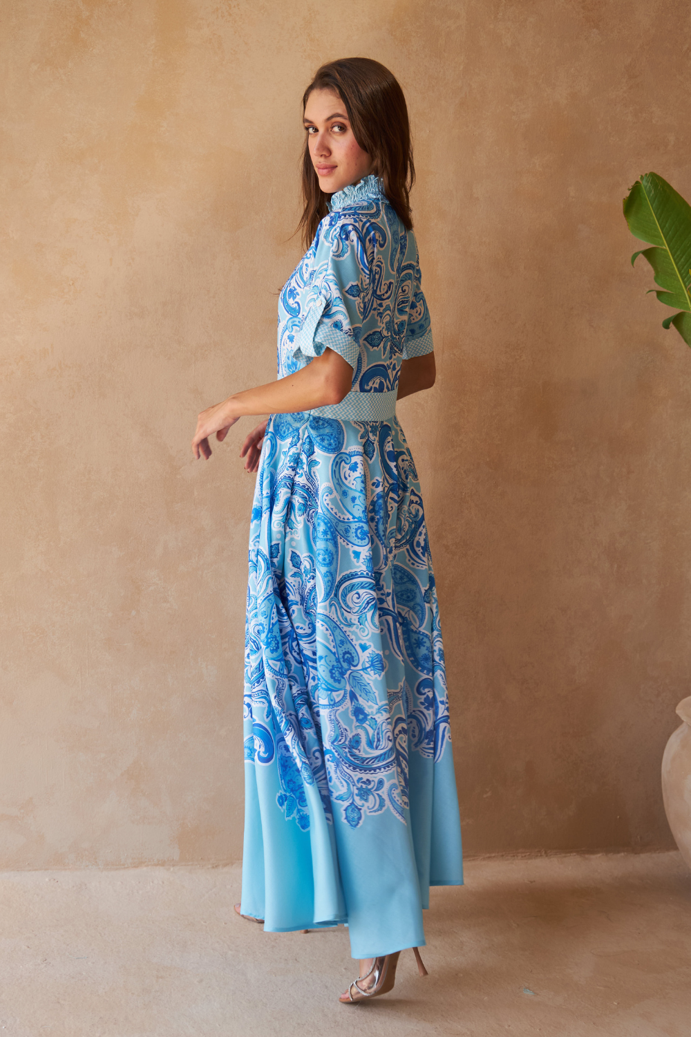 PAISLEY AZURE - REVA DRESS (Premium Poly Linen) - TheSwankStore