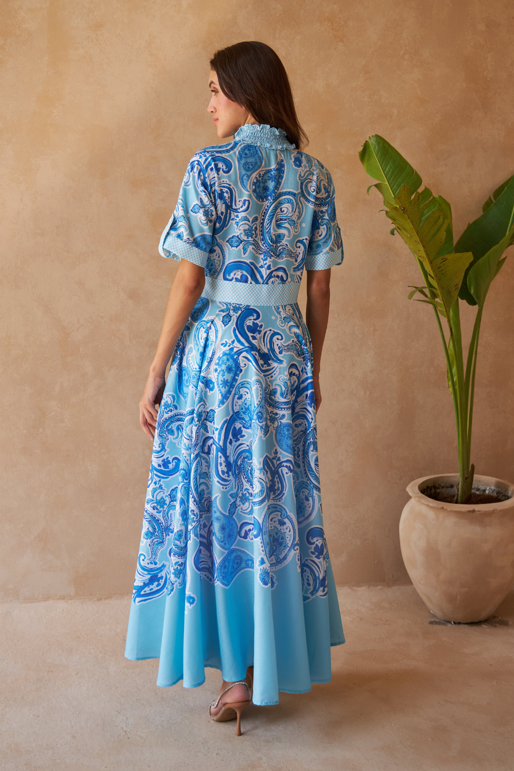 PAISLEY AZURE - REVA DRESS (Premium Poly Linen) - TheSwankStore