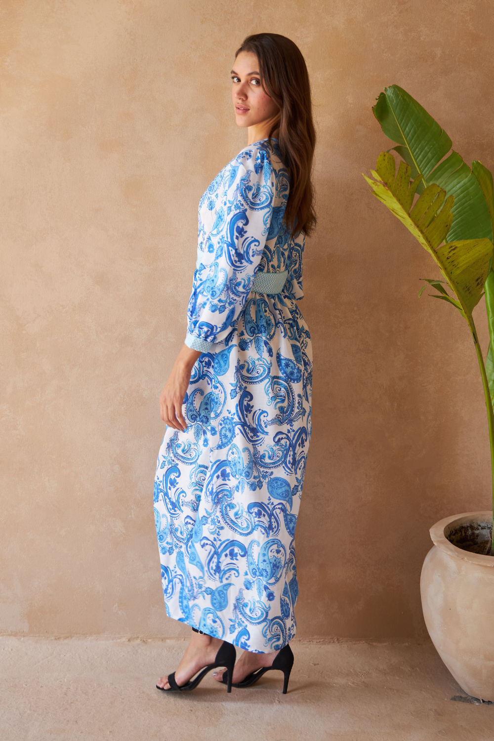 PAISLEY AZURE - SAIGON DRESS (Premium Poly Linen) - TheSwankStore
