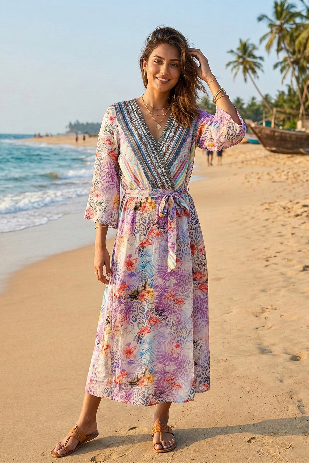 SAINT LUCIA - BELL SLEEVE DRESS 100% Silk - TheSwankStore