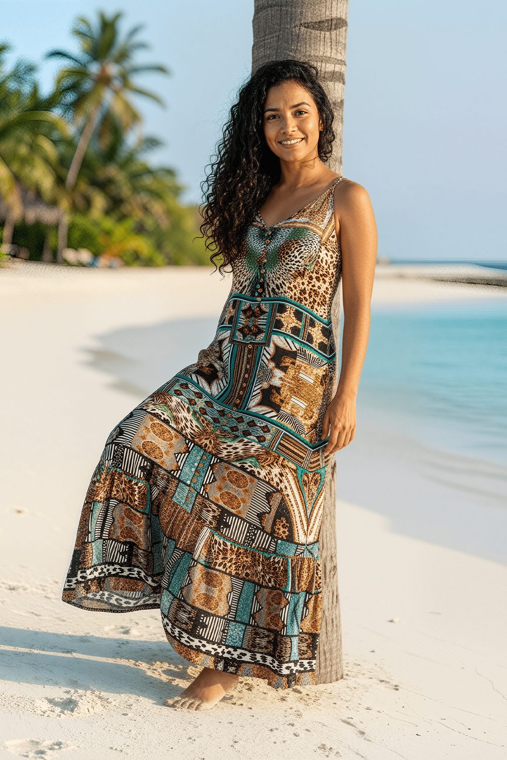 SAVANNAH - FRILL STRAP MAXI DRESS 100% Silk (Size - M/L) - TheSwankStore