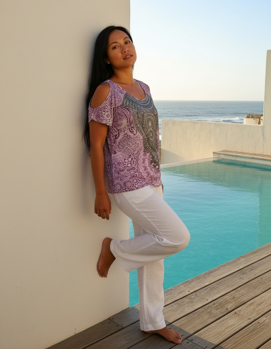 SAN ANTONI - COLD SHOULDER TOP 100% Silk (Size - S/M) - TheSwankStore