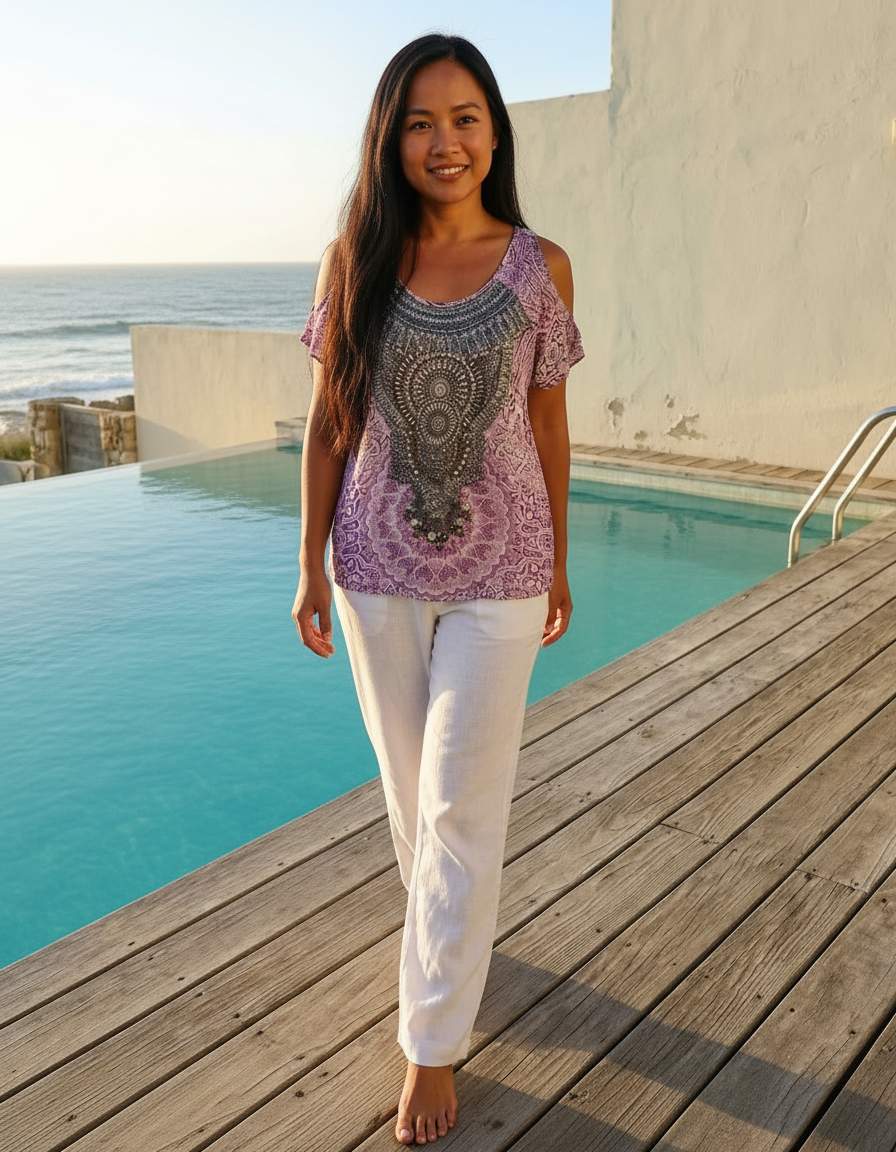 SAN ANTONI - COLD SHOULDER TOP 100% Silk (Size - S/M) - TheSwankStore