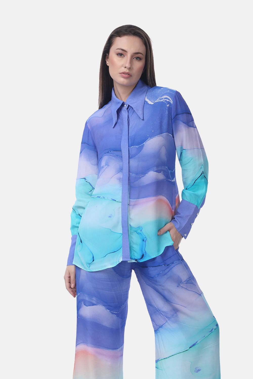 TEMPER BLUE - ANAYA COLLAR SHIRT - TheSwankStore