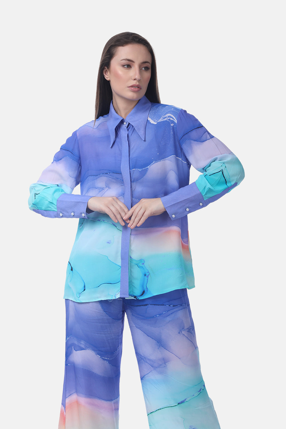 TEMPER BLUE - ANAYA COLLAR SHIRT - TheSwankStore