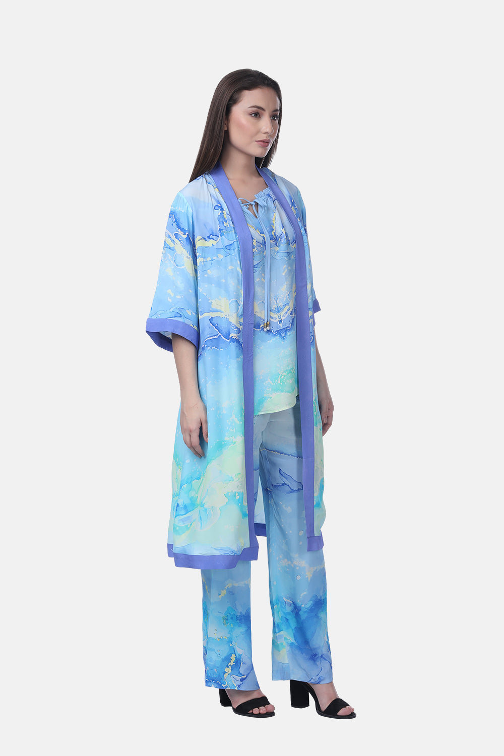 TEMPER BLUE - KIMONO LONG SHRUG - TheSwankStore