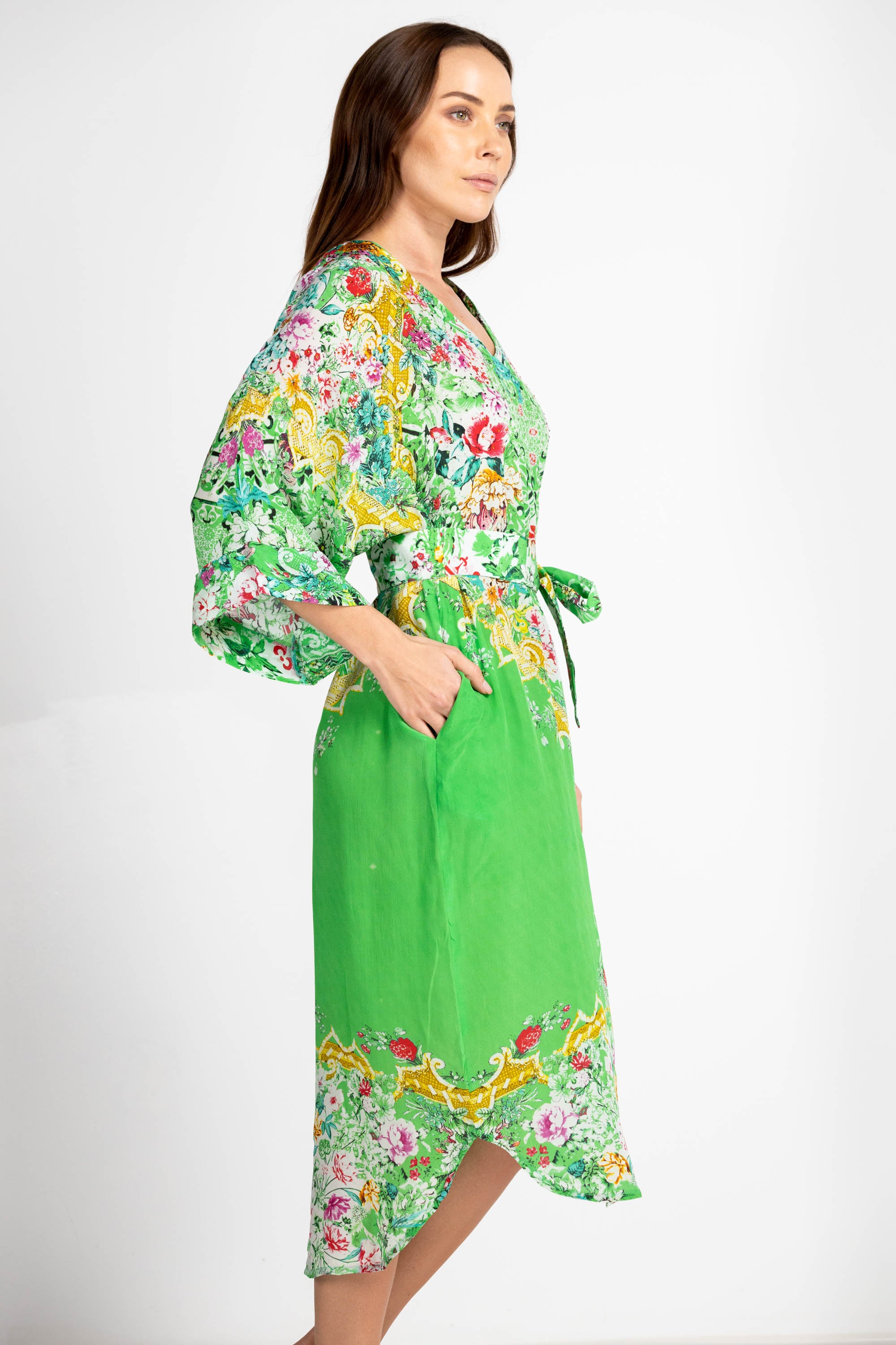 VERSAILLES GARDENIA - FISH DRESS 100% Silk (Size - XL/XXL) - TheSwankStore