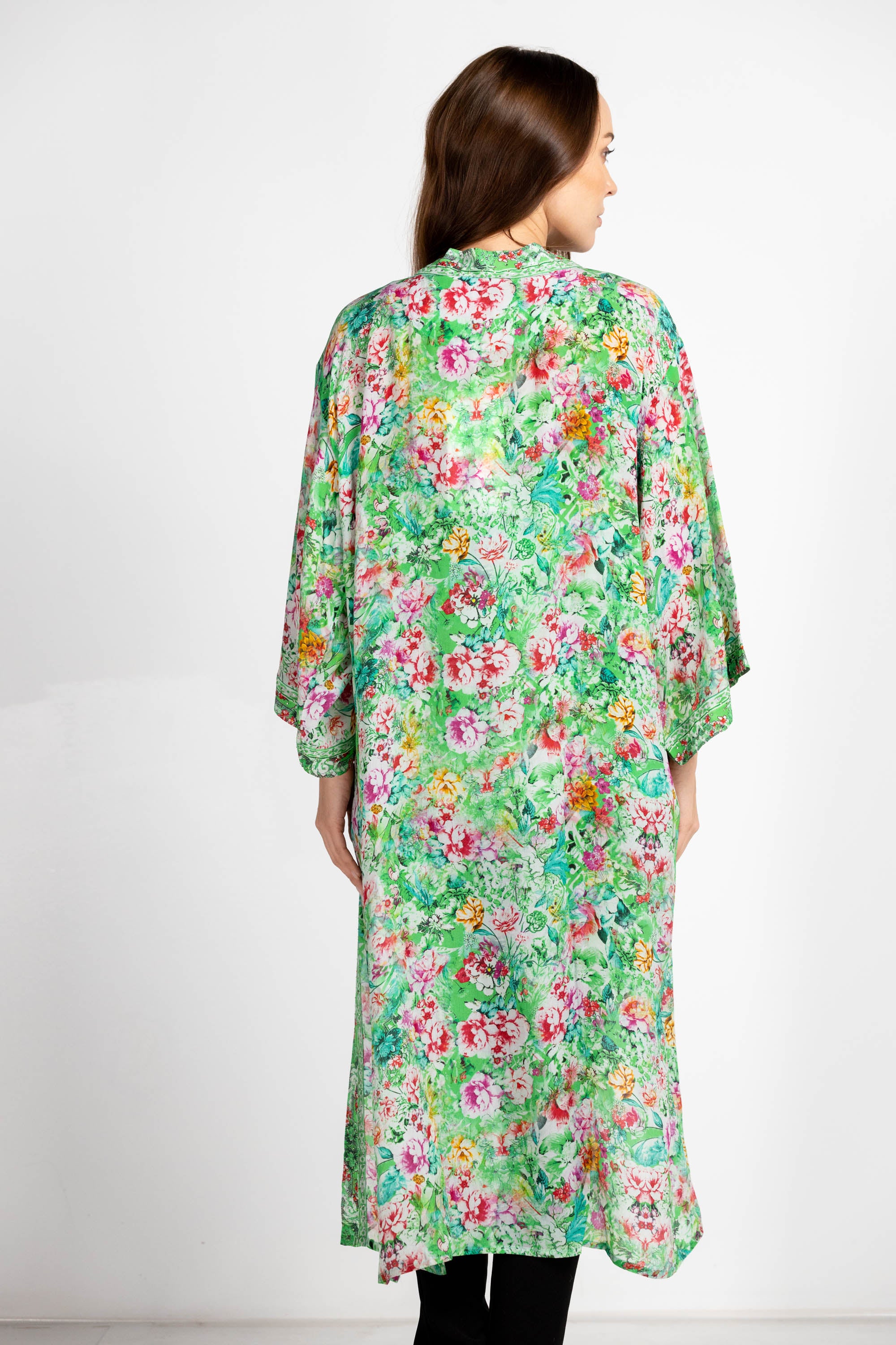 VERSAILLES GARDENIA - KIMONO LONG SHRUG 100% Silk (Size - M/L) - TheSwankStore