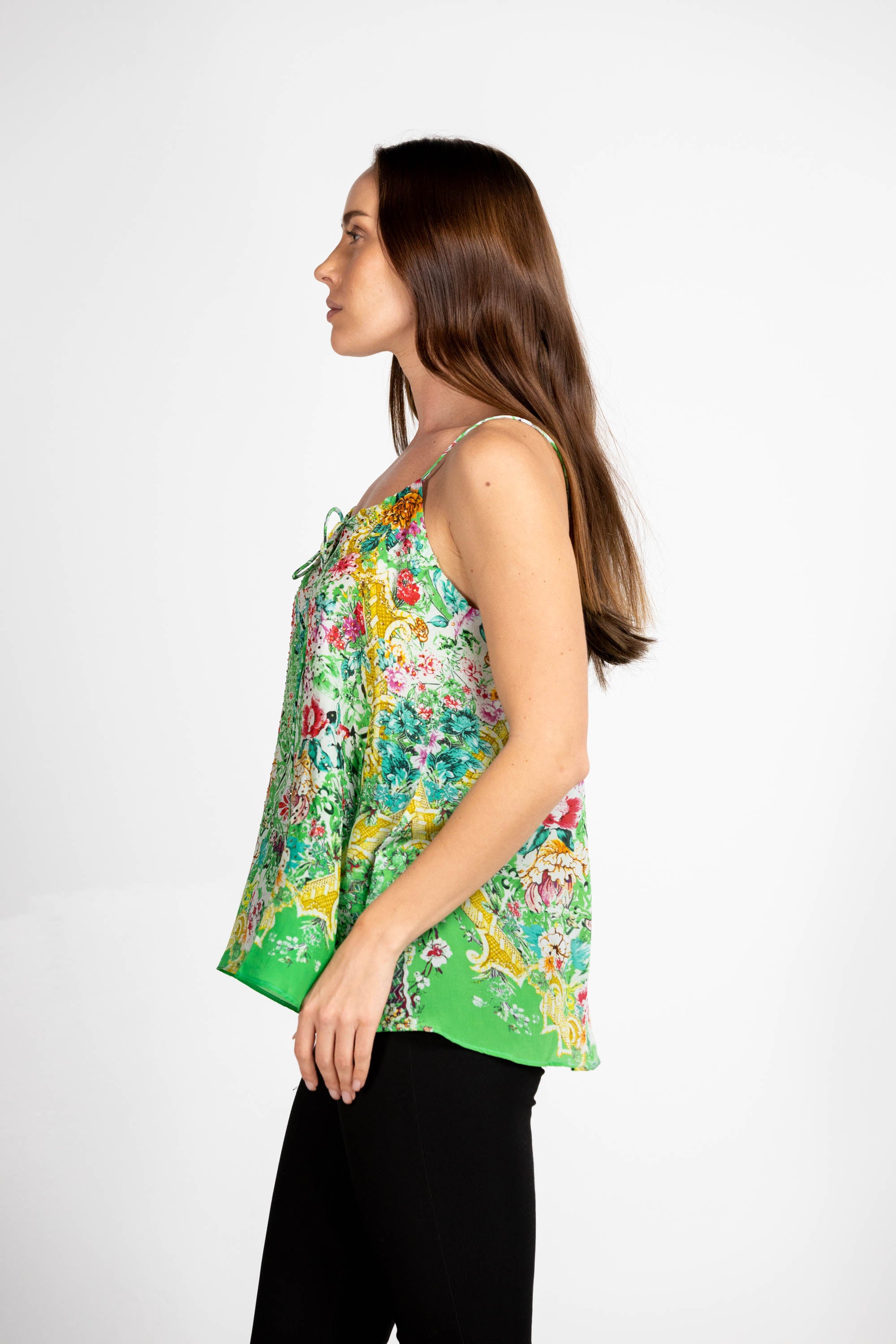VERSAILLES GARDENIA - SHOESTRING CAMI 100% Silk (Size - M/L) - TheSwankStore