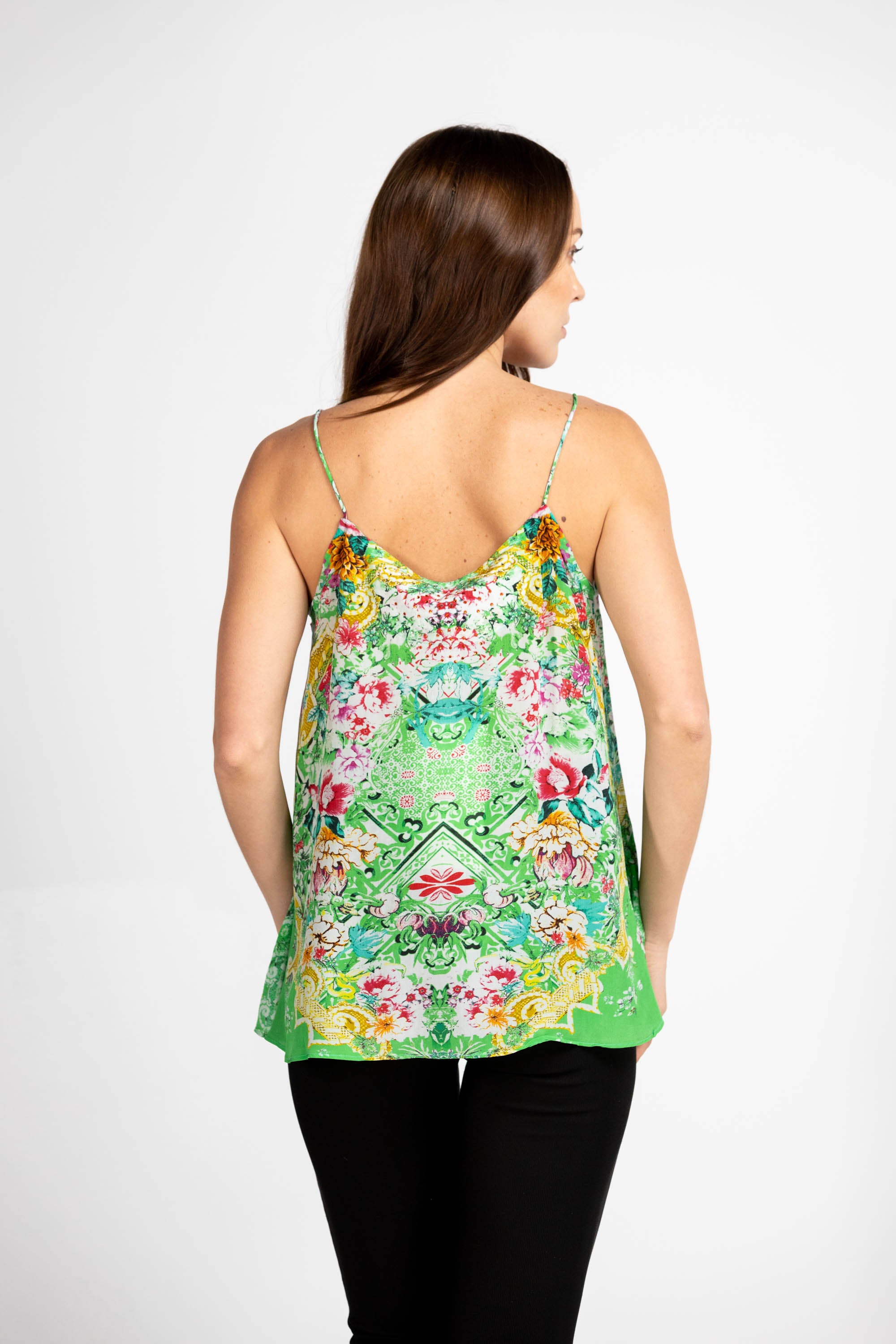 VERSAILLES GARDENIA - SHOESTRING CAMI 100% Silk (Size - M/L) - TheSwankStore