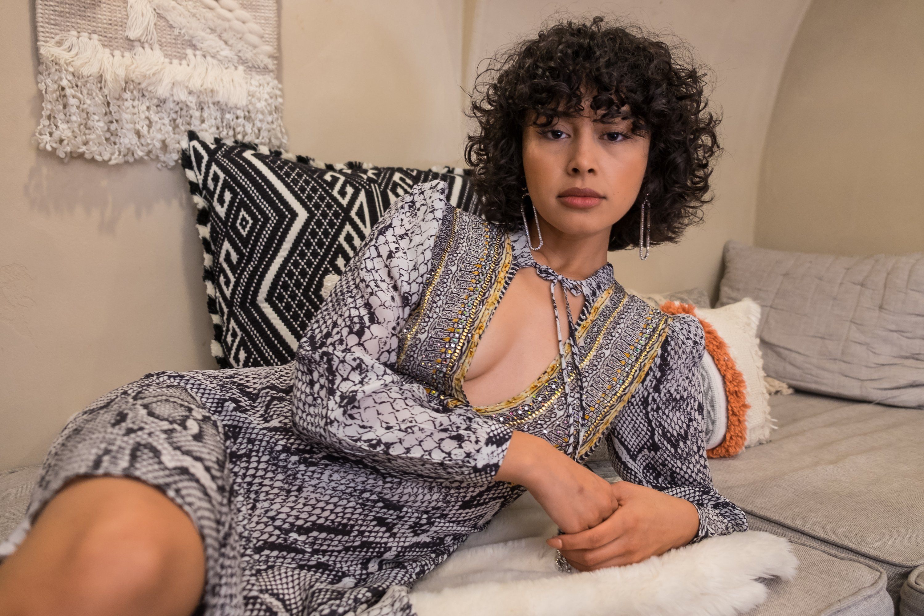 THE WHITESNAKE -  Boho Mini Dress With Bell Sleeve - TheSwankStore