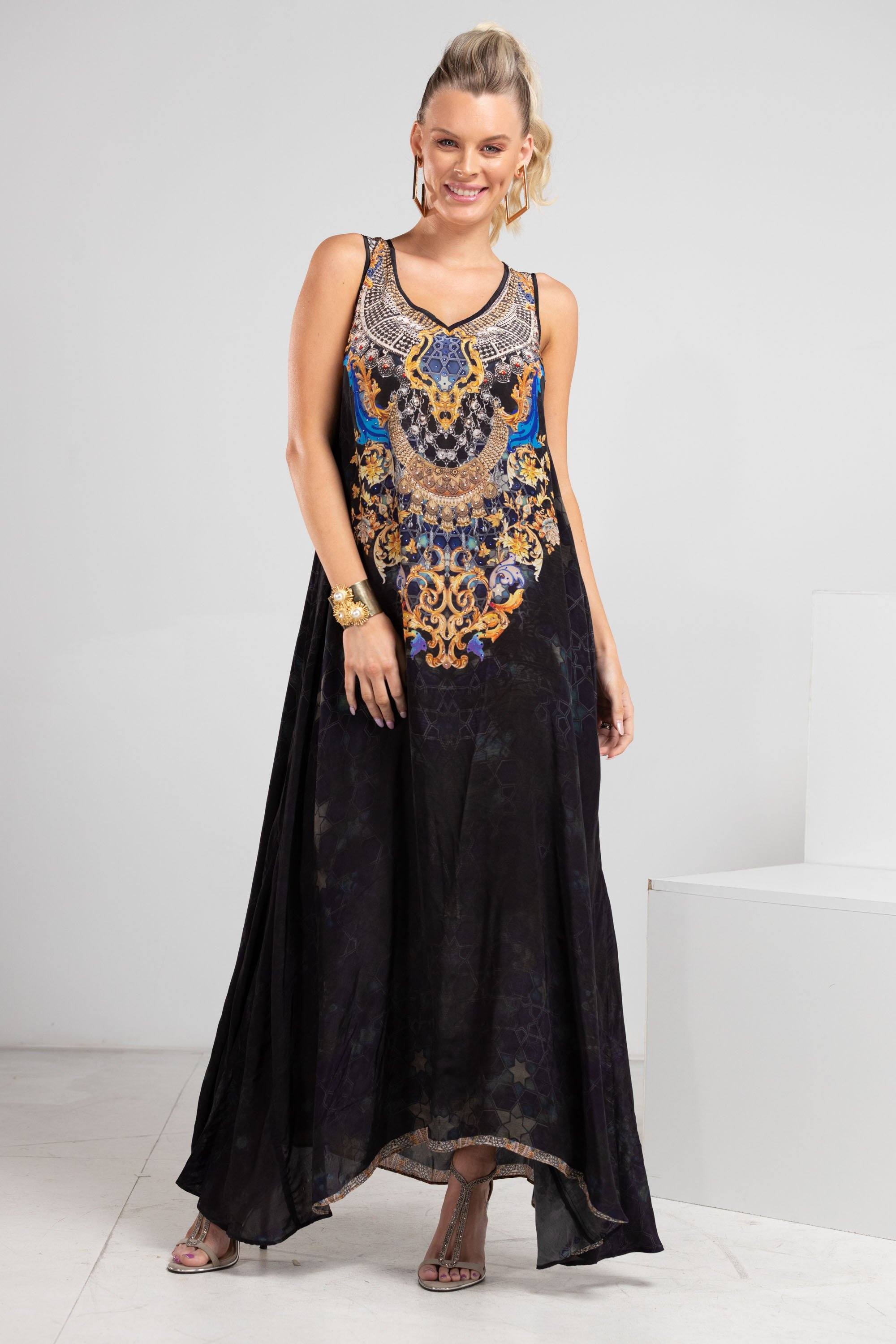 Midnight in Paris Flowing Maxi Dress styled for summer evenings and elegant resort wear Australia looks