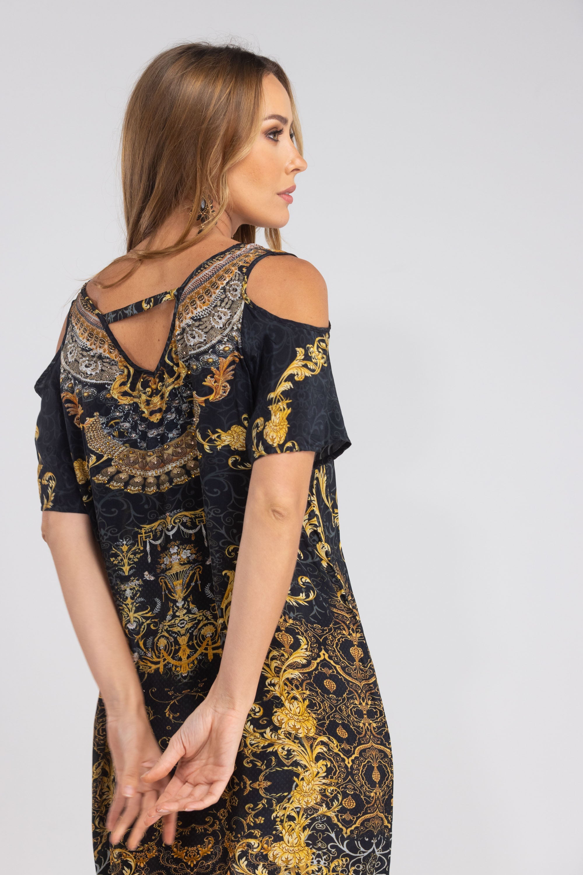 VALLETTA - COLD SHOULDER V-NECK DRESS - TheSwankStore