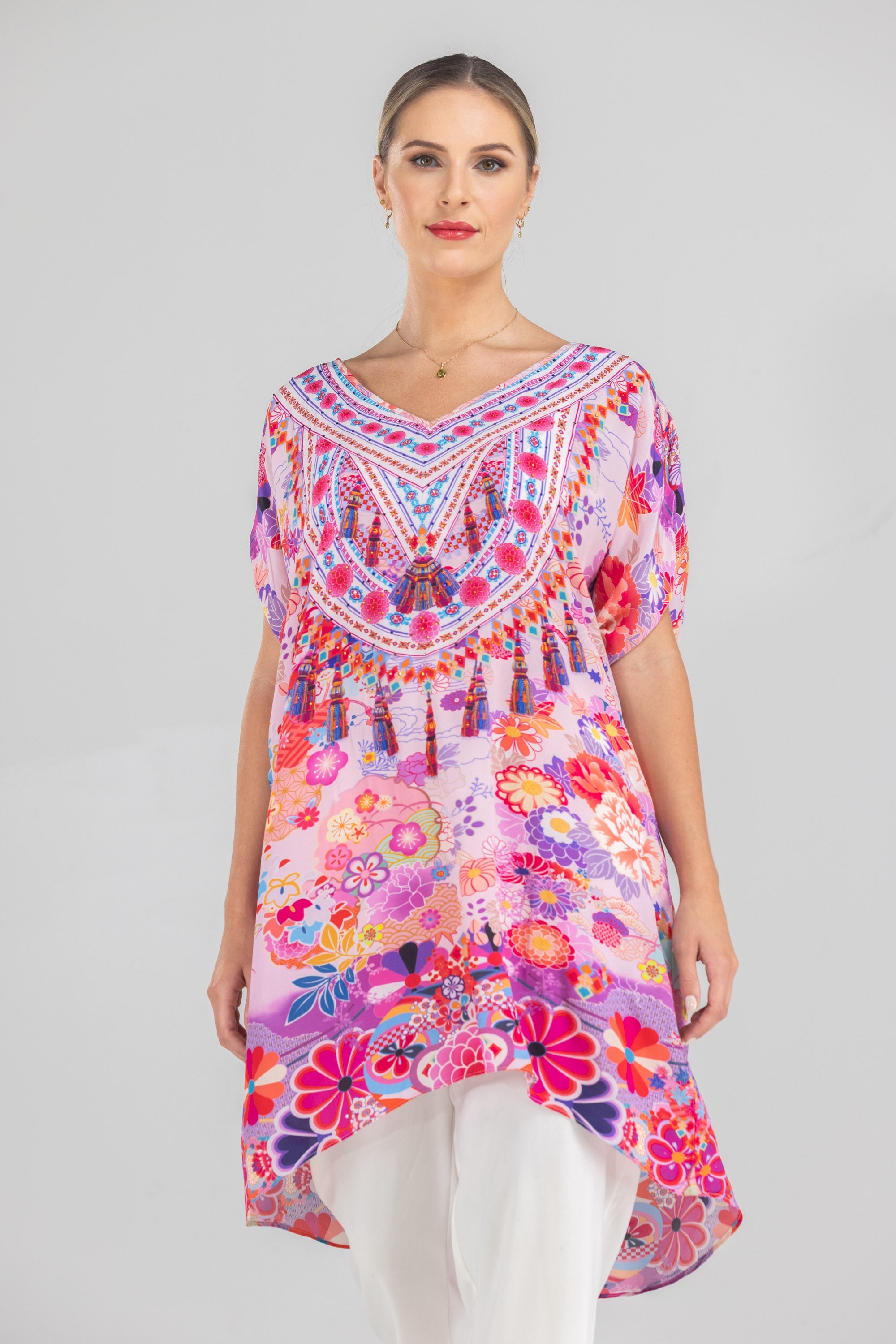 CHERRY BLOSSOM -  Kaftan Tunic (Longer Style) - TheSwankStore
