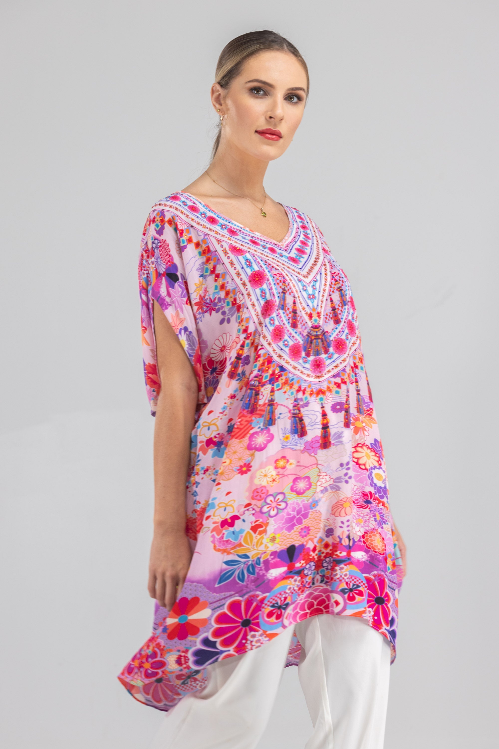 CHERRY BLOSSOM - Kaftan Tunic (Longer Style) - TheSwankStore