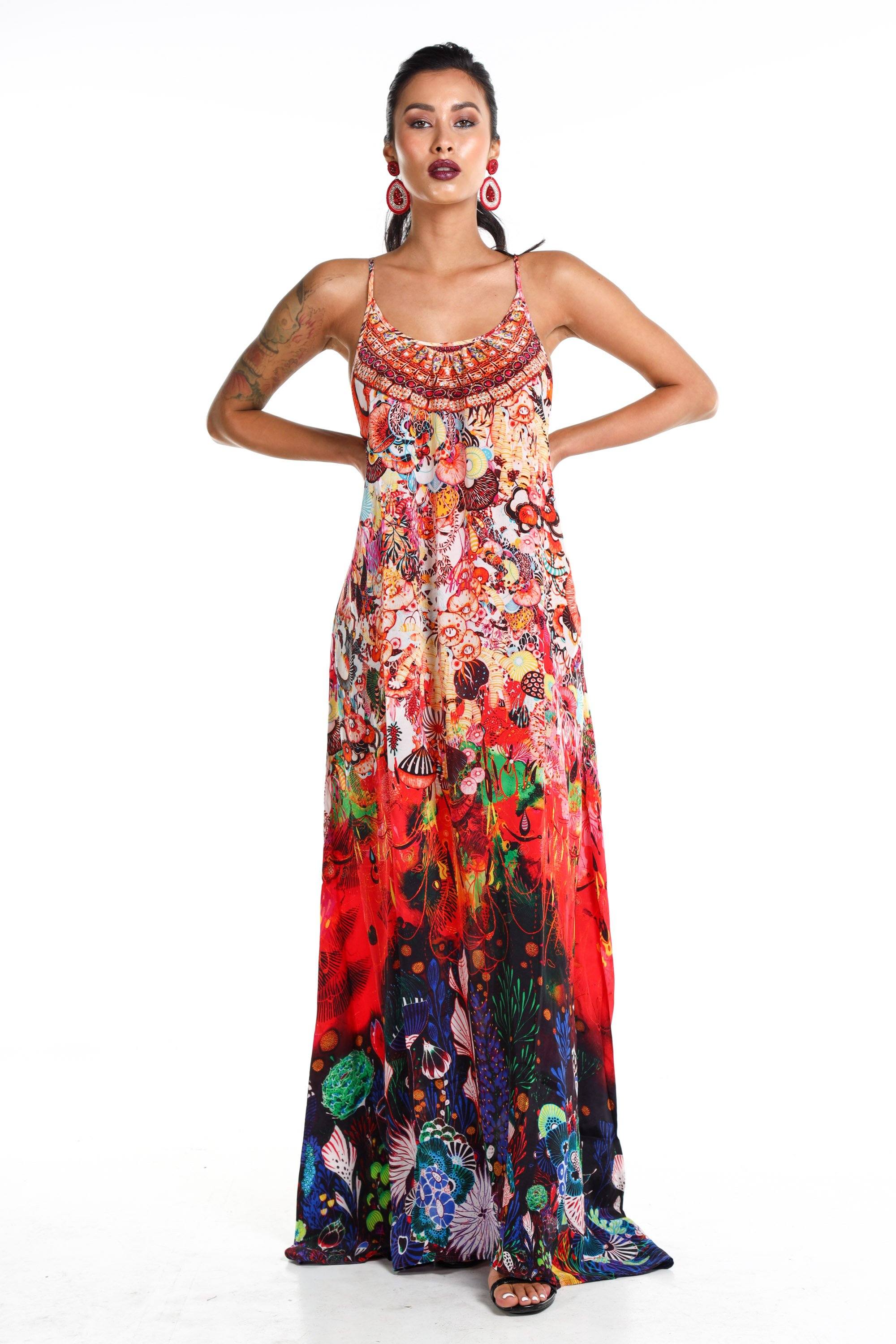 CORRALLE - MAXI DRESS WITH ADJUSTABLE STRAPS - TheSwankStore