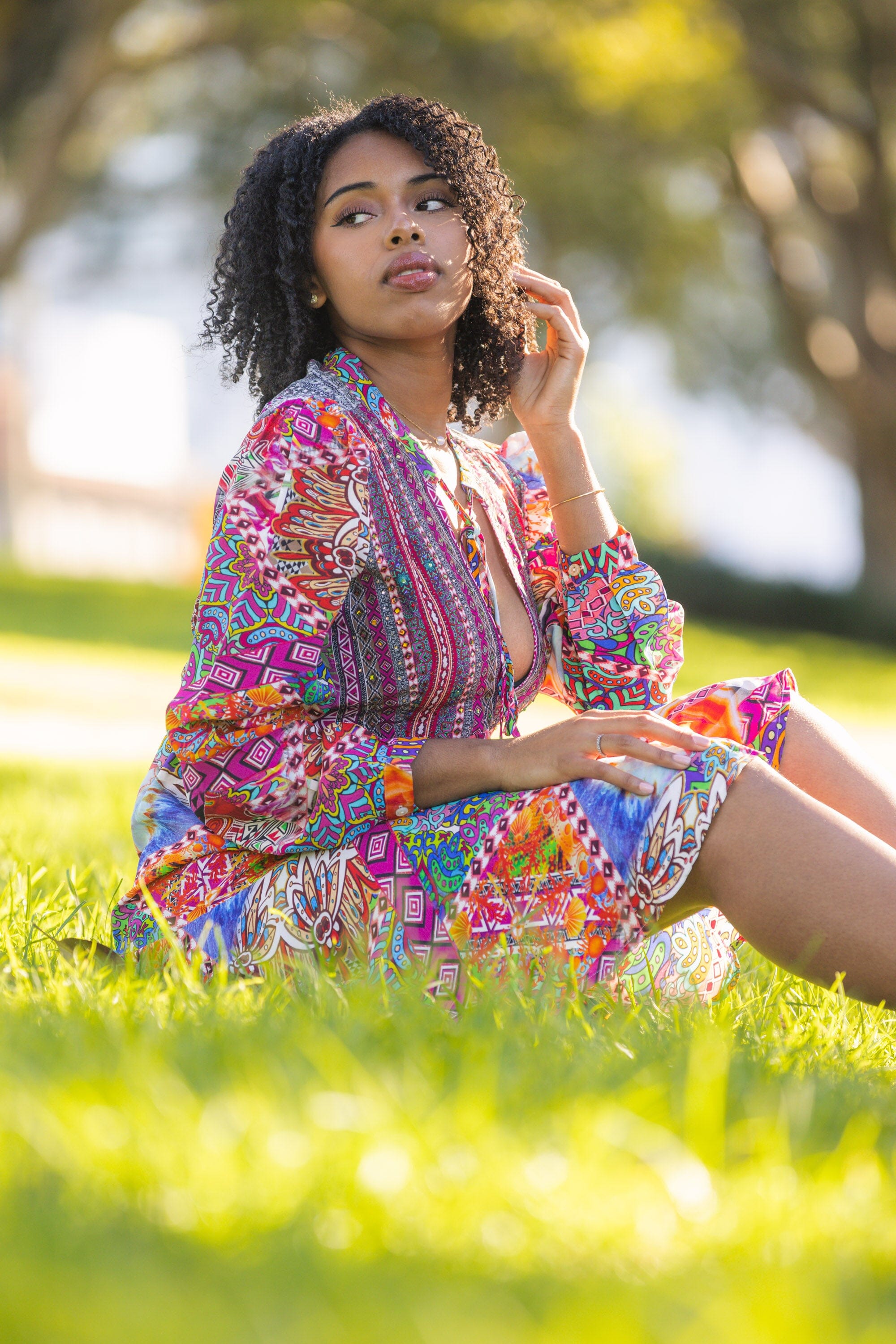 TUNISIA - Boho Mini Dress With Bell Sleeve - TheSwankStore