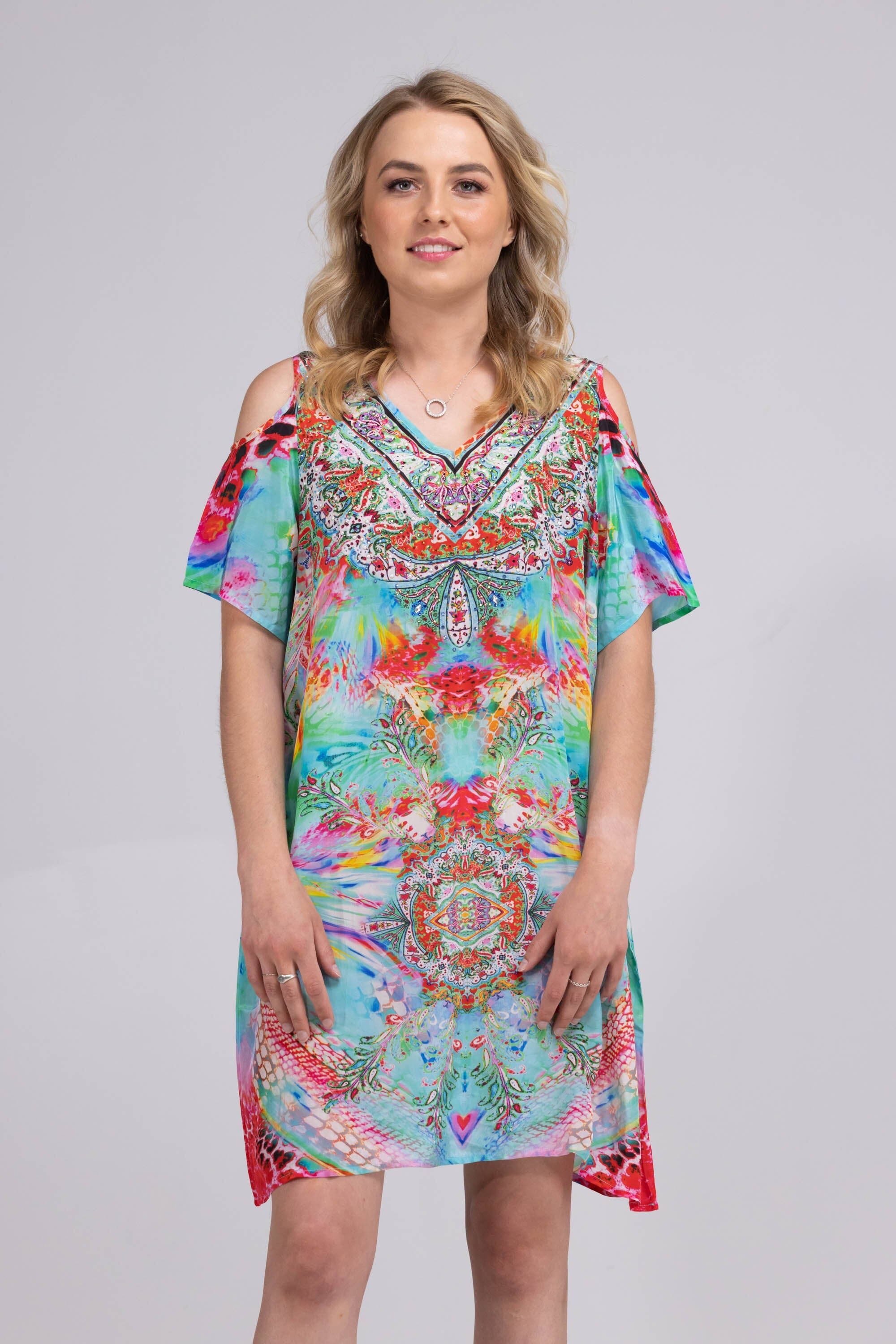 EL VERANO - COLD SHOULDER V-NECK DRESS - TheSwankStore