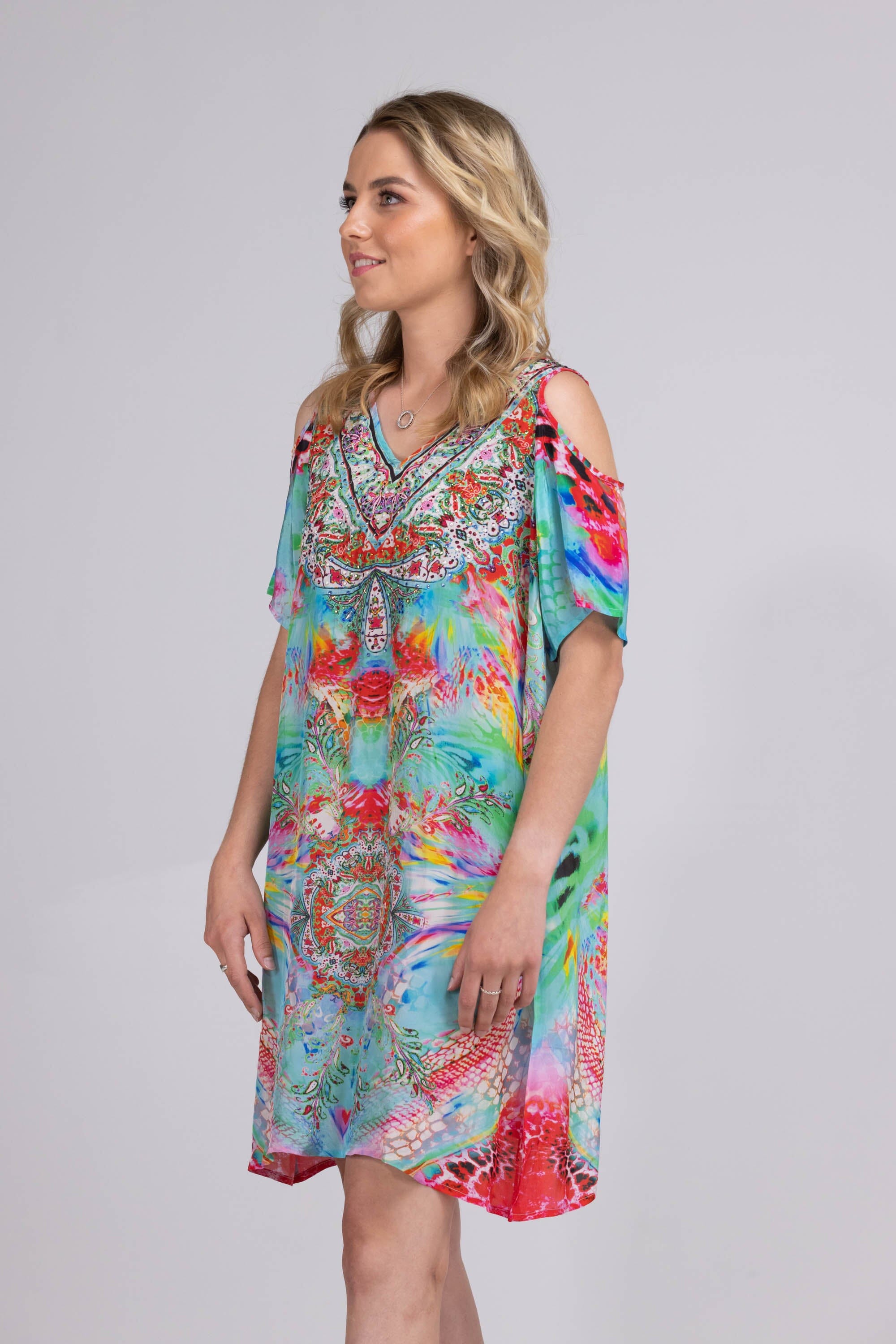 EL VERANO - COLD SHOULDER V-NECK DRESS - TheSwankStore