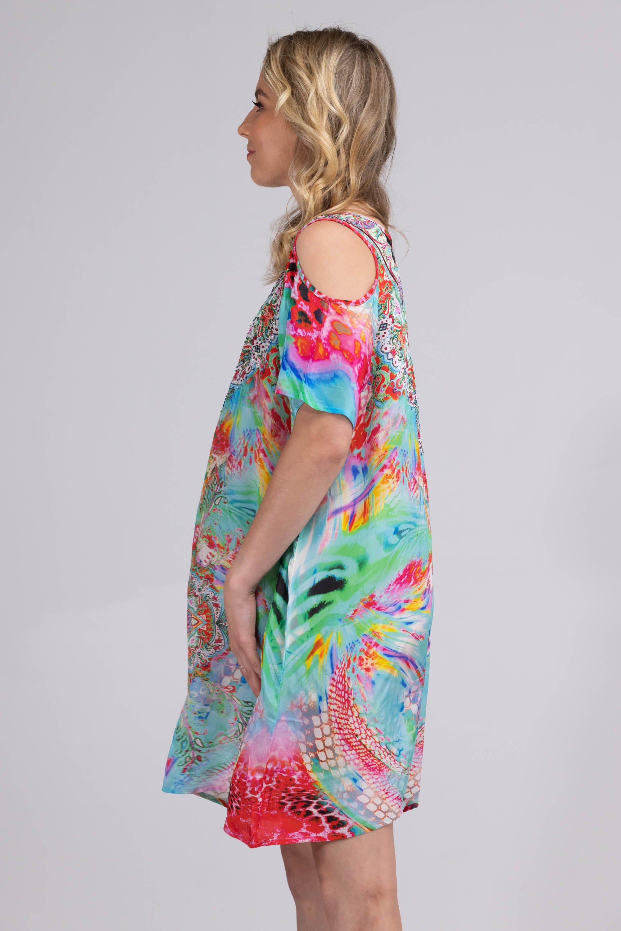 EL VERANO - COLD SHOULDER V-NECK DRESS - TheSwankStore