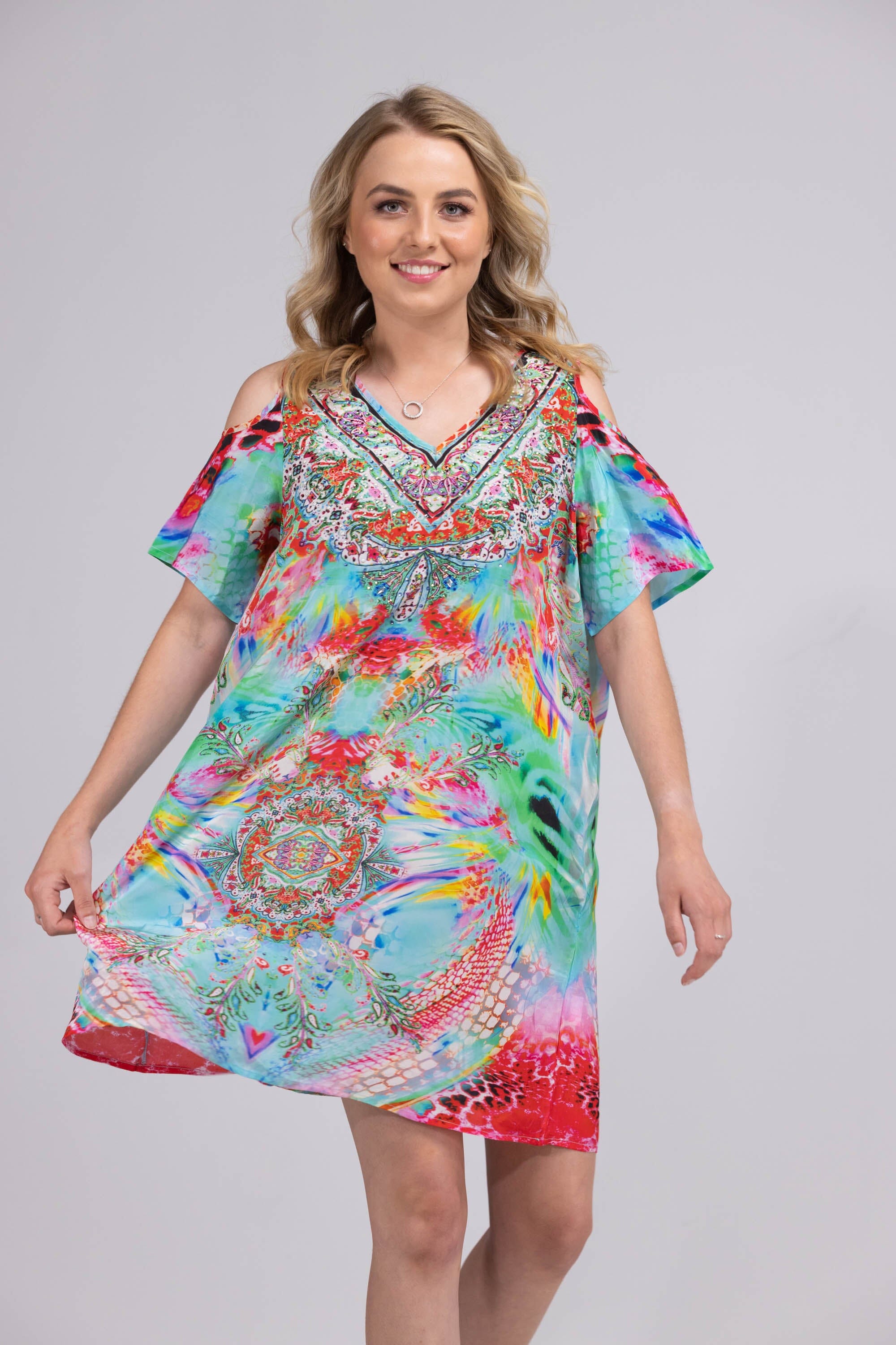 EL VERANO - COLD SHOULDER V-NECK DRESS - TheSwankStore