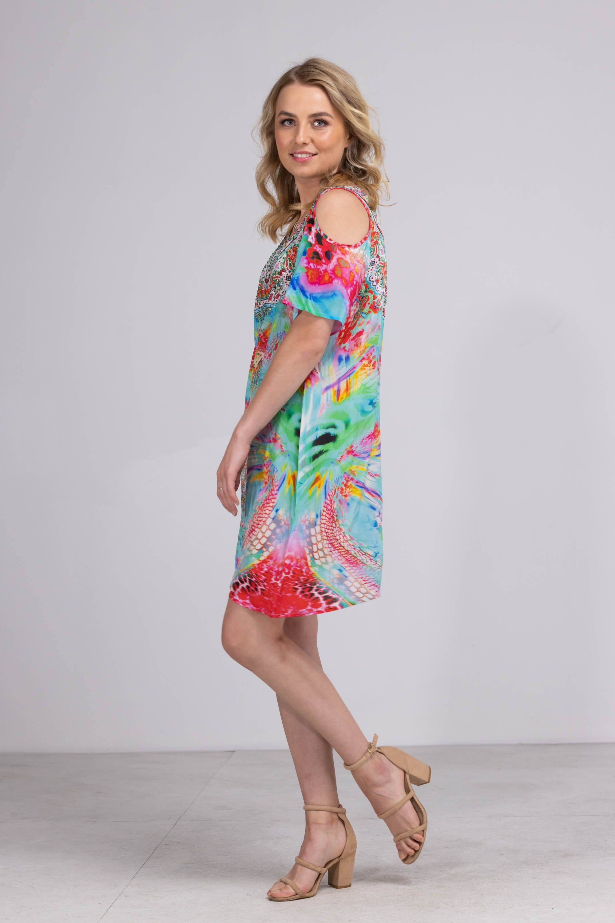 EL VERANO - COLD SHOULDER V-NECK DRESS - TheSwankStore