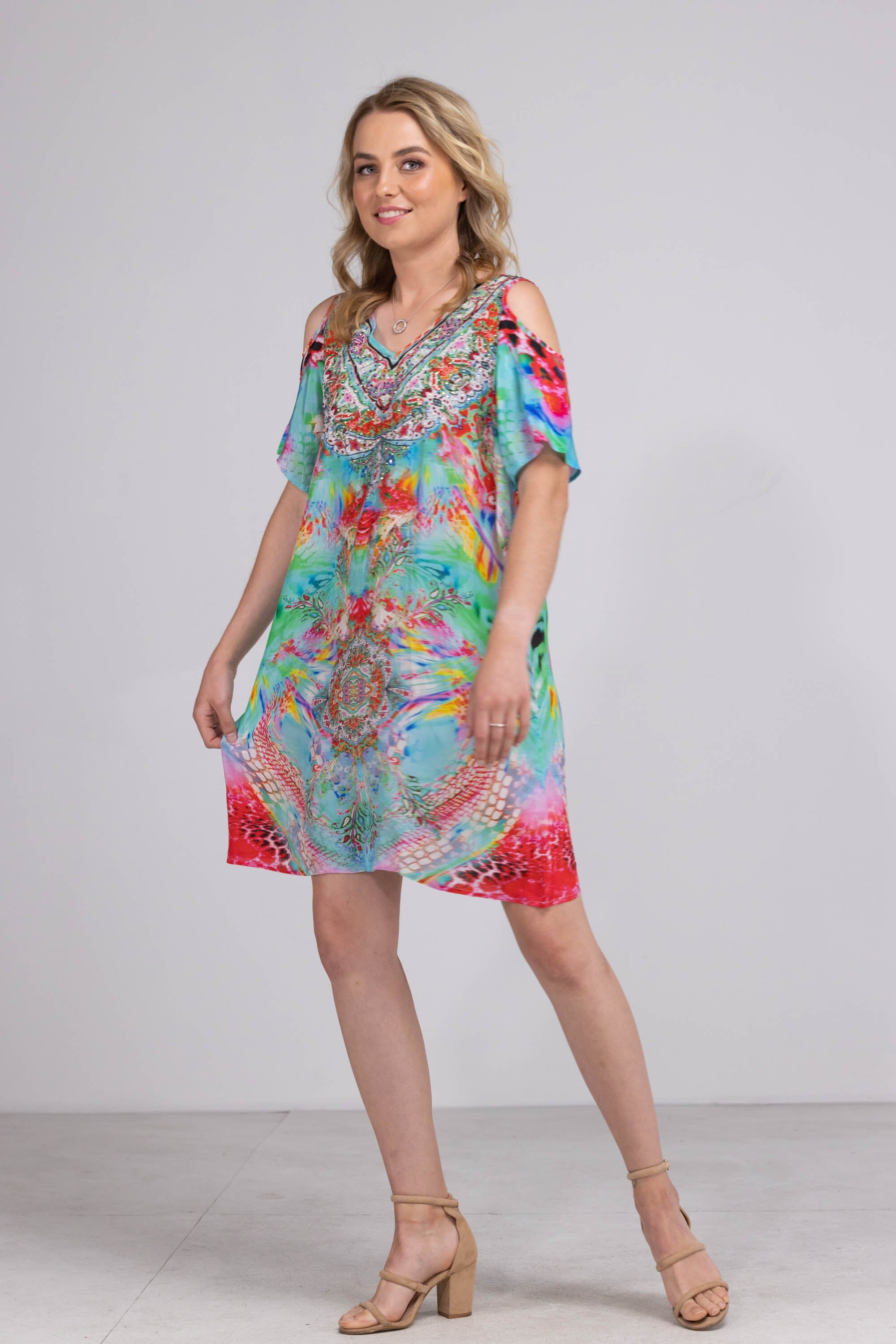 EL VERANO - COLD SHOULDER V-NECK DRESS - TheSwankStore