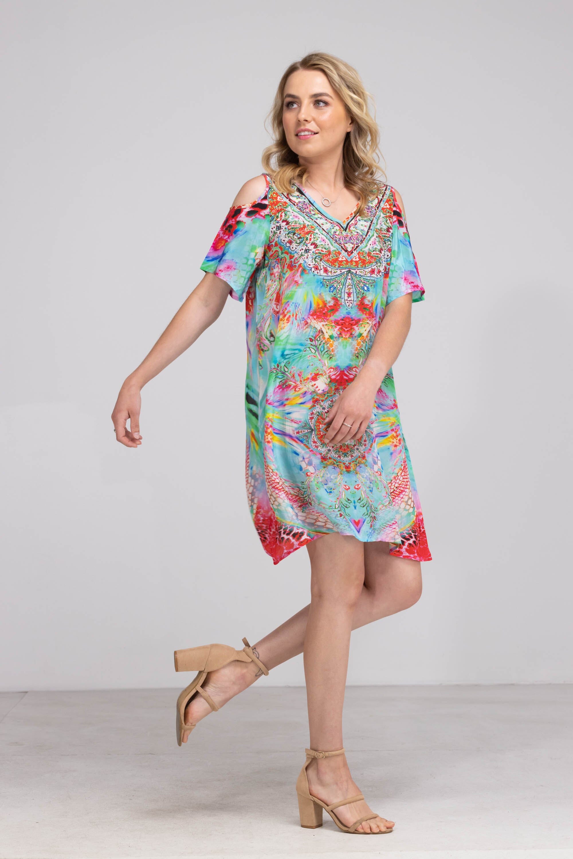 EL VERANO - COLD SHOULDER V-NECK DRESS - TheSwankStore