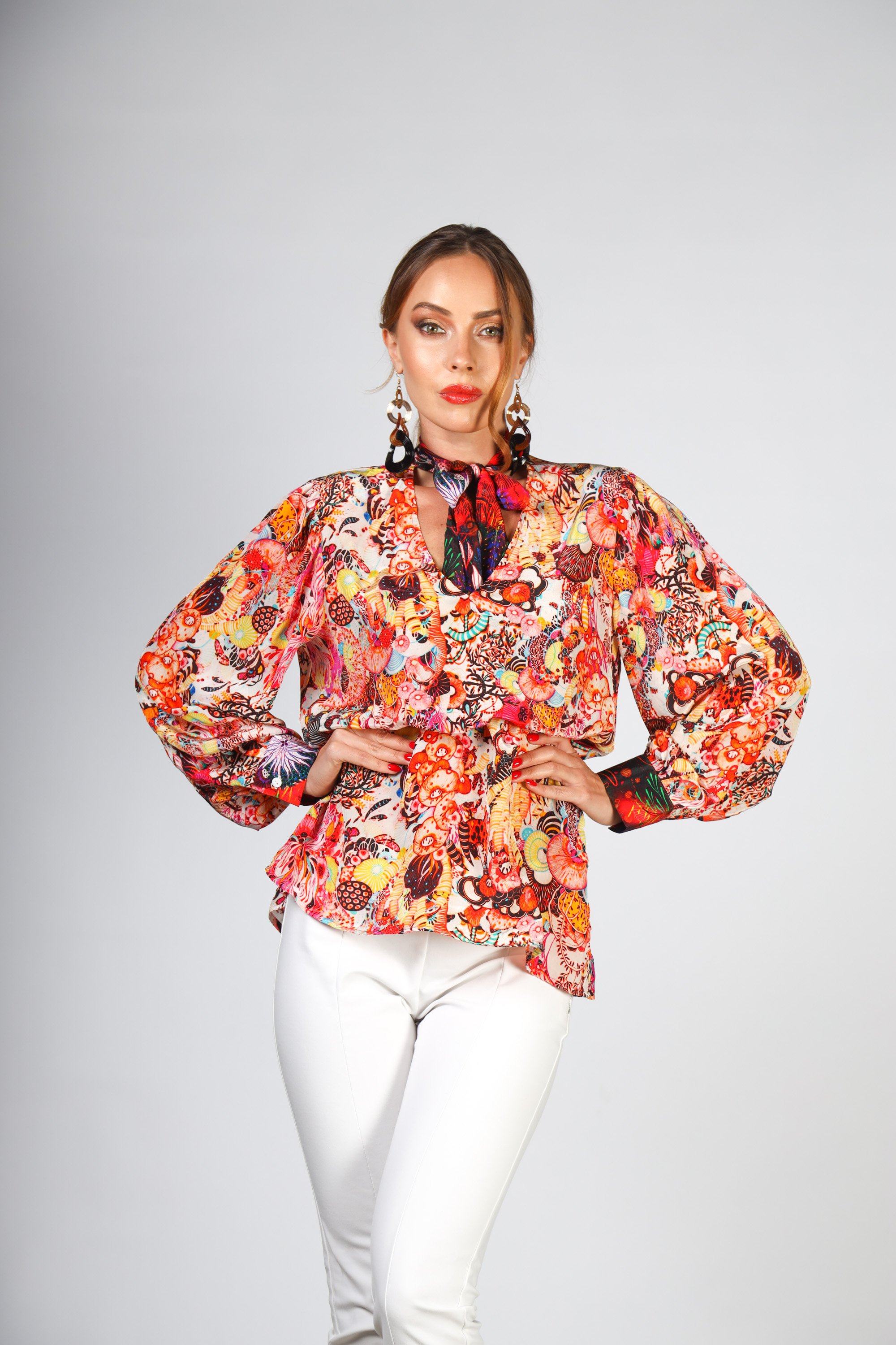 CORRALLE - BOHEME SHIRT WITH NECK TIE - TheSwankStore