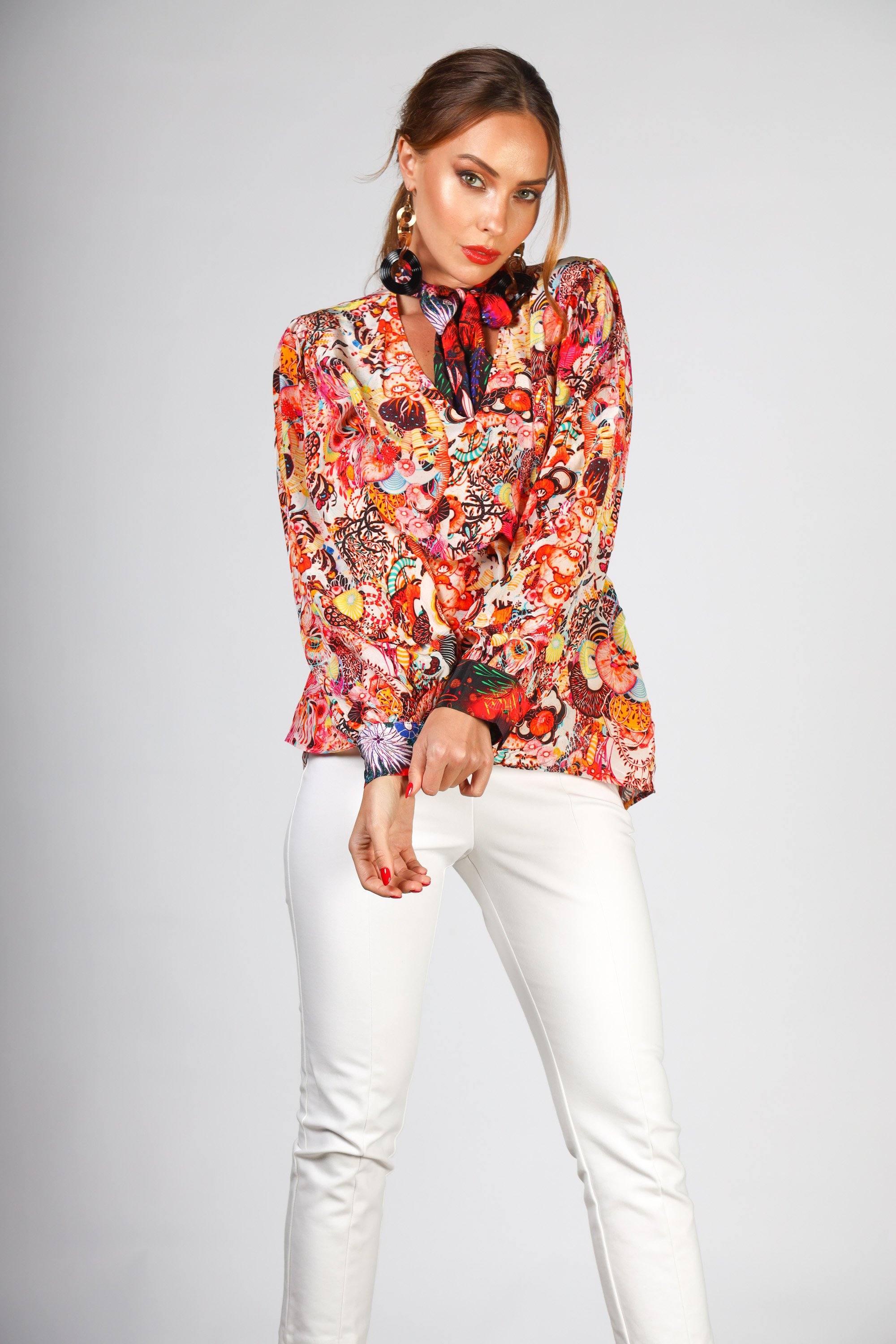 CORRALLE - BOHEME SHIRT WITH NECK TIE - TheSwankStore