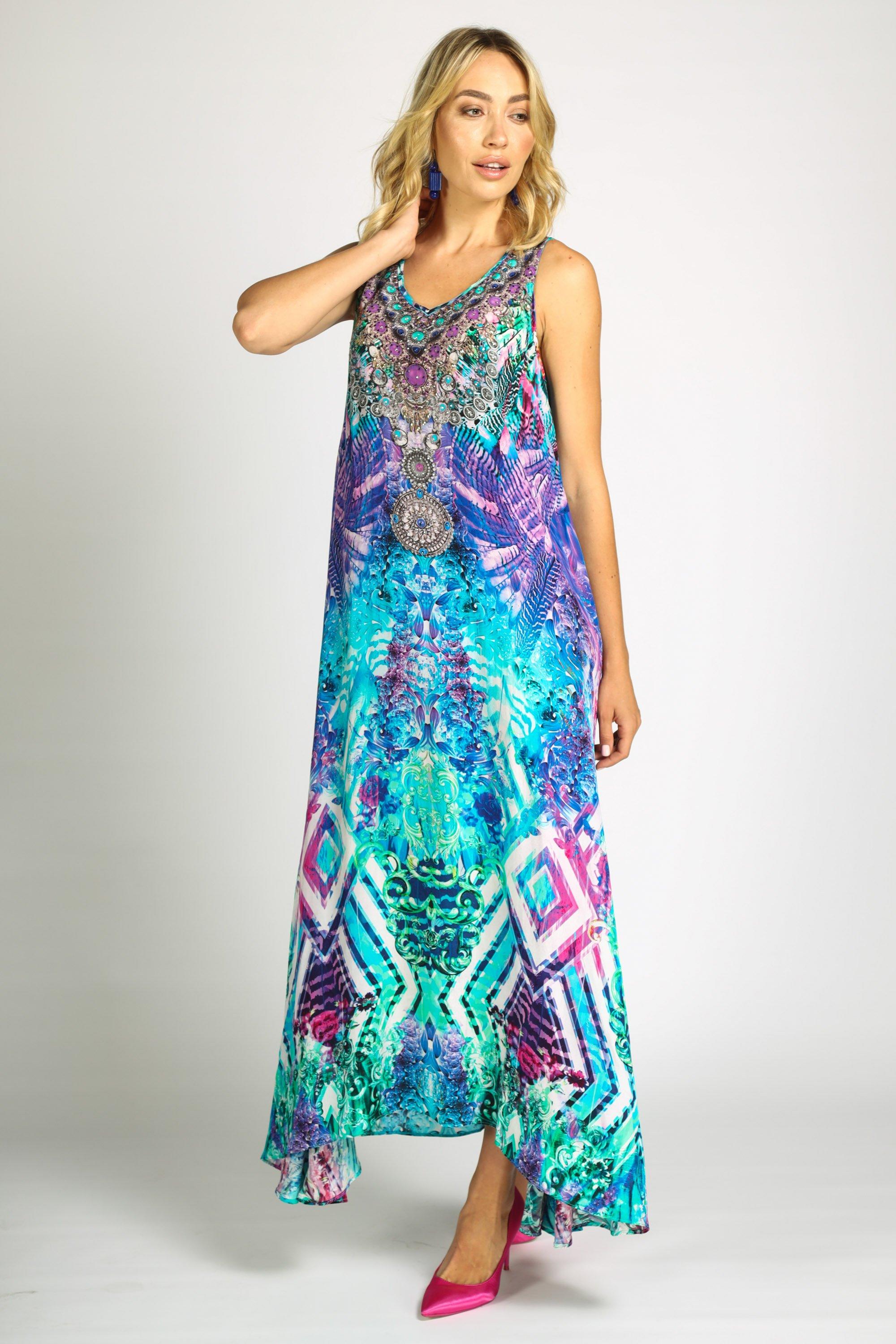 Zaffari Maxi Dress side detail showing soft flowing movement perfect for resort wear Australia