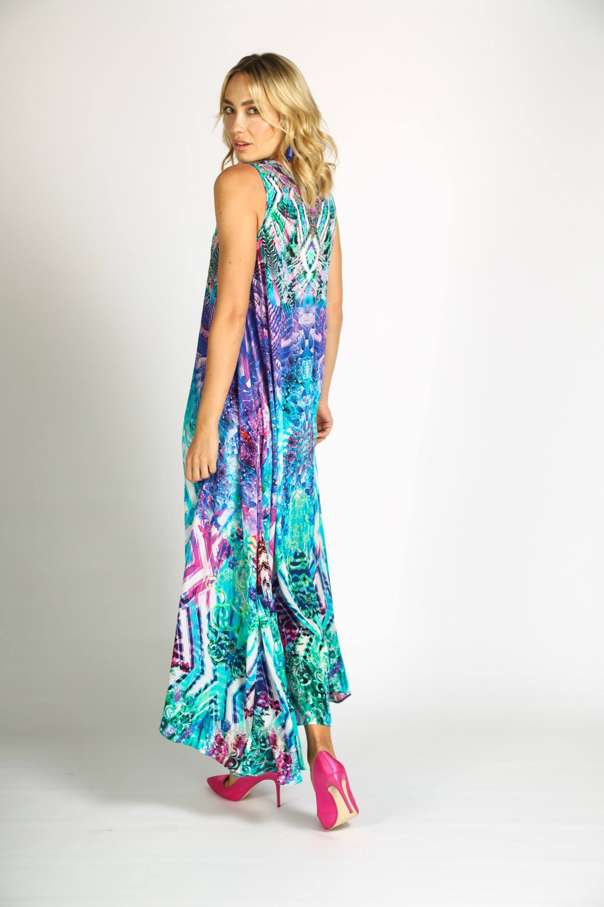 Bondi Resortwear Zaffari Maxi Dress captured in studio lighting to highlight coastal resort wear elegance