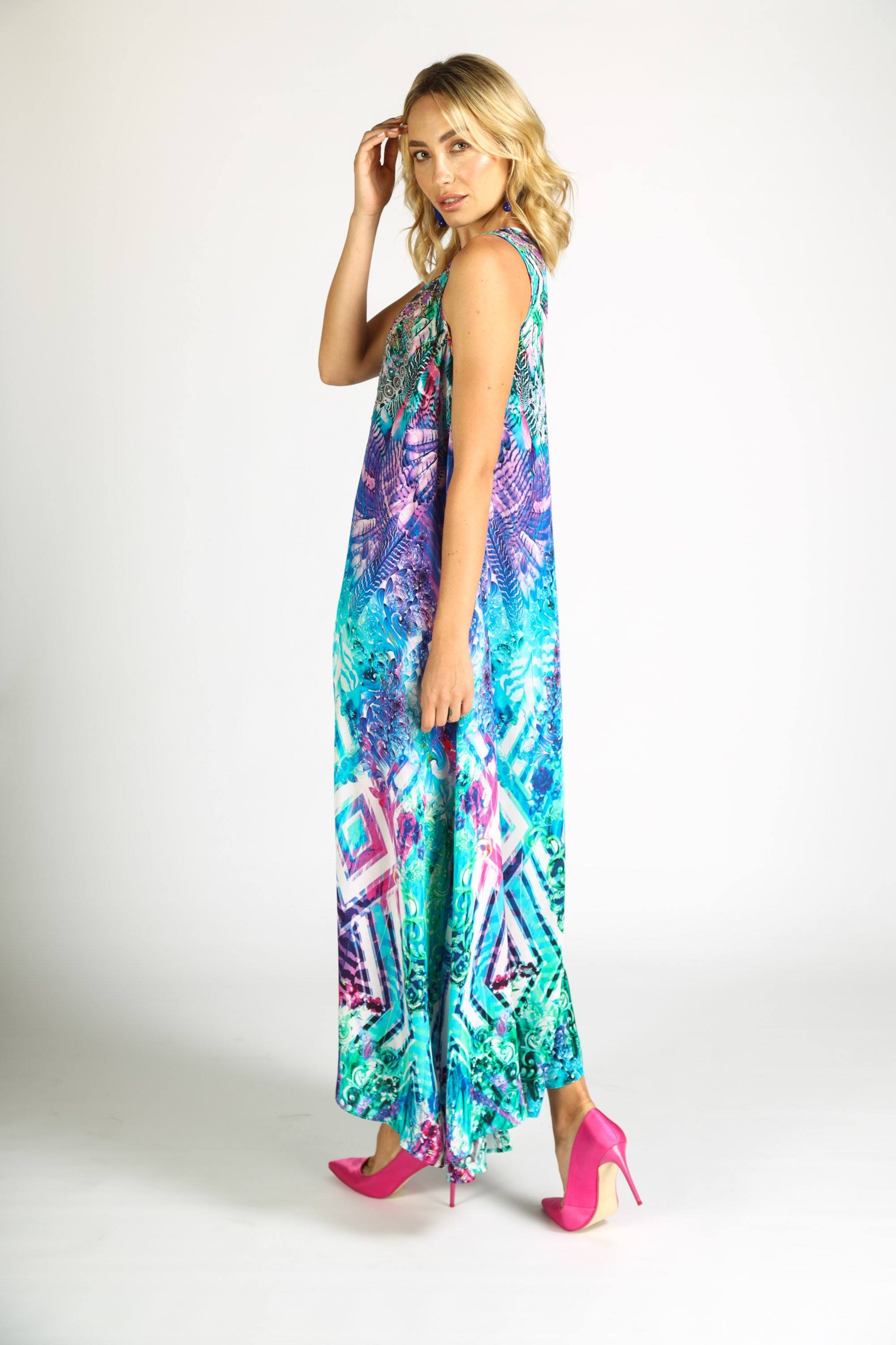 Zaffari Maxi Dress side detail showing soft flowing movement perfect for resort wear Australia