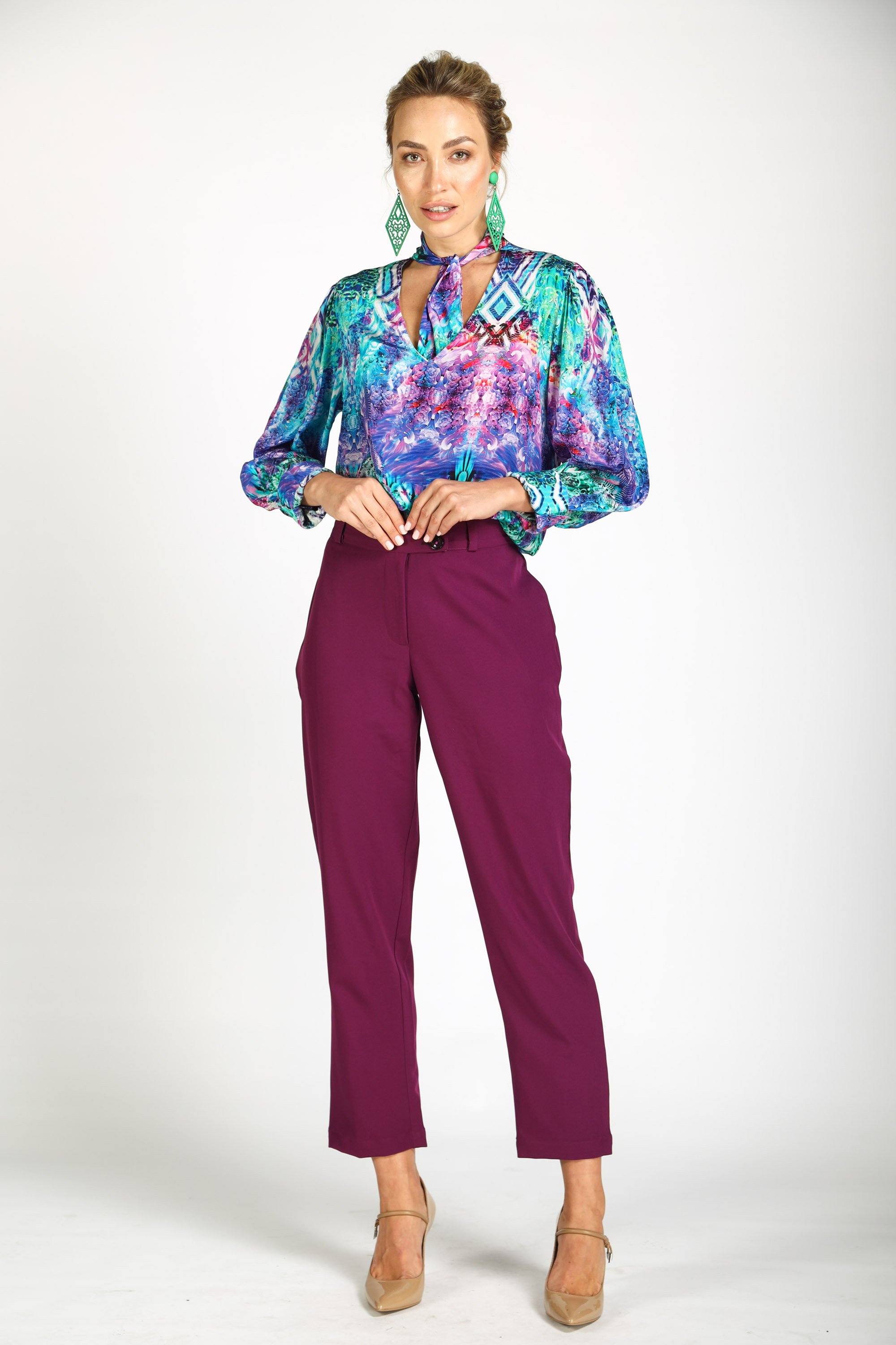 Front view of the Blue, White, Purple & Black, Red Indigo Summer Boheme Shirt With Neck Tie (TheSwankStore) Soft Viscose fabric